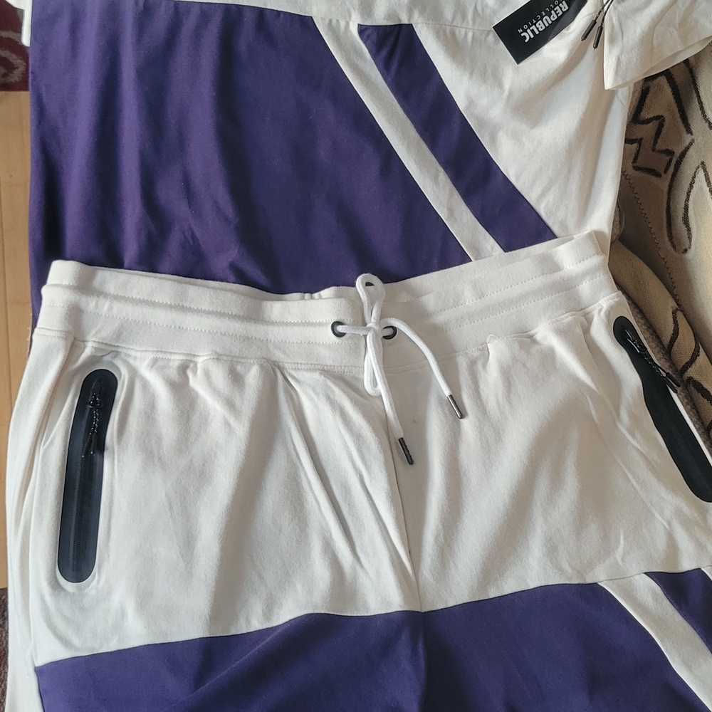 Purple and White Men Shorts